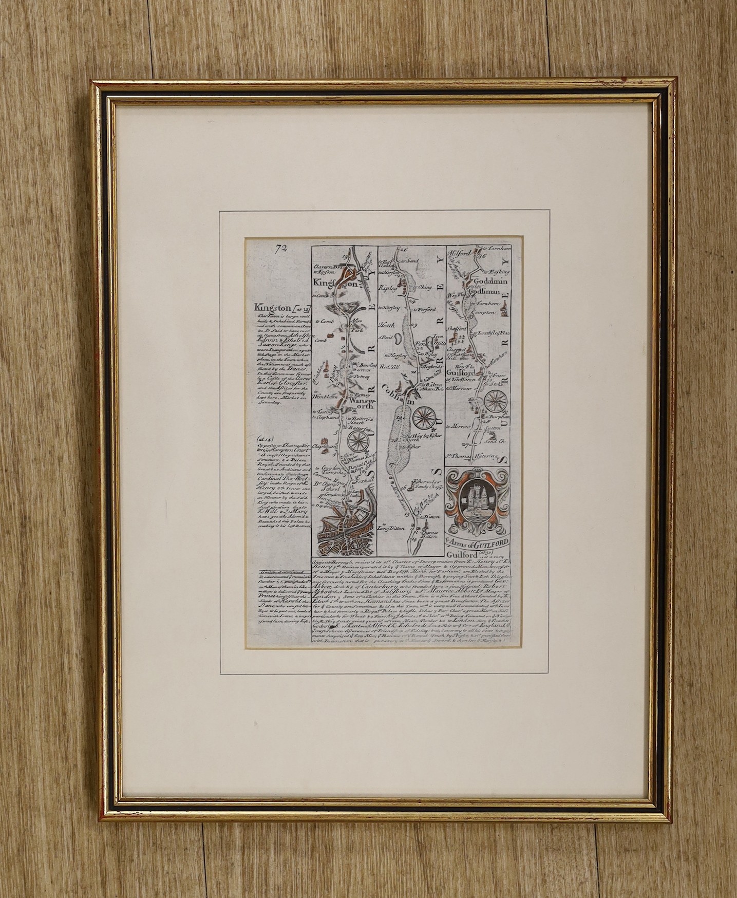 John Owen, coloured engraving, The Road from London to Portsmouth, 1764 edition, 18 x 12cm